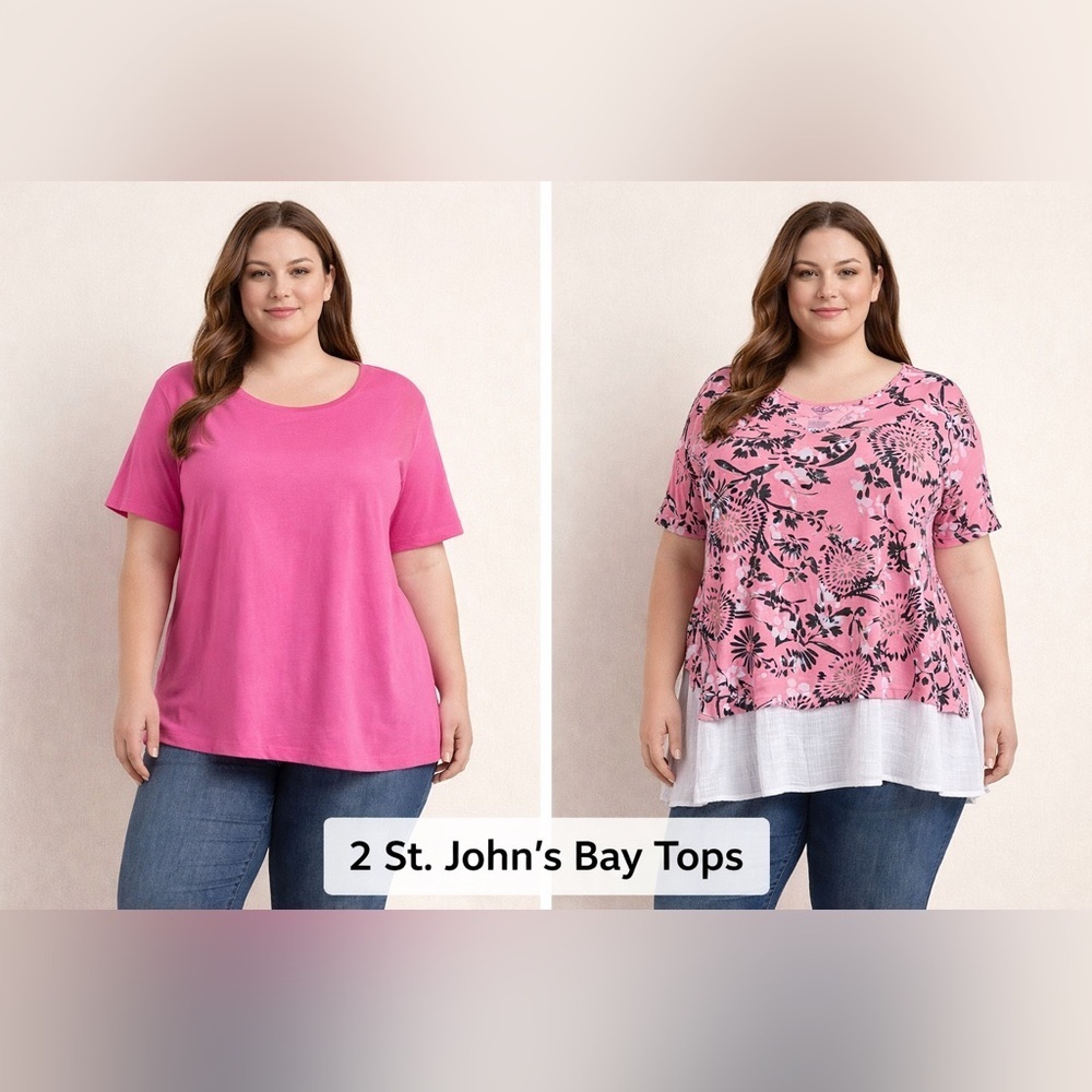 St. John’s Bay bundle of 2 size 2X Bright Pink Classic Tee Short Sleeve